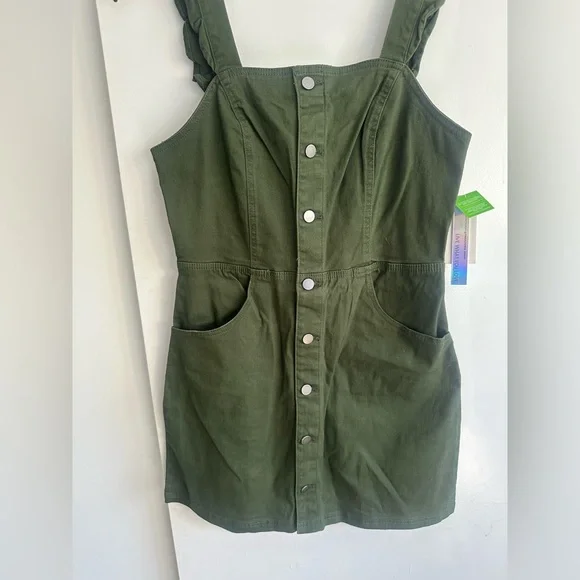 Tinseltown Olive Ruffle-Strap Button Mini Dress - Picture 3 of 12